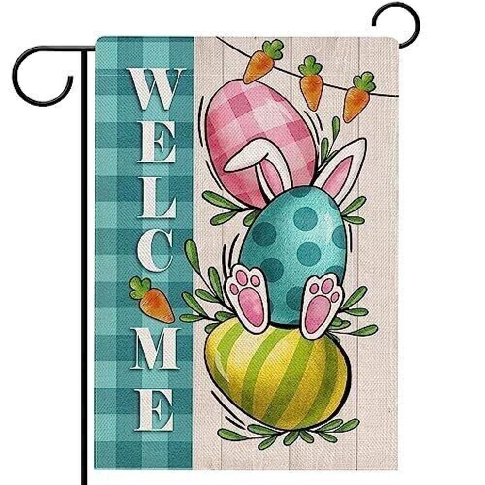 Welcome Garden Flag 12c18 Easter Bunny Rabbit Eggs Yard Decor Sign